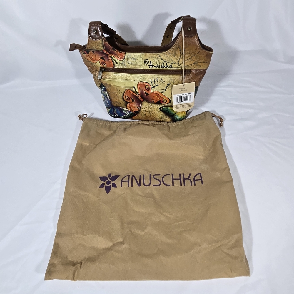 Anuschka Butterfly Floral Leather Handpainted Shoulder Handbag Coin Purse, Cover - Picture 15 of 15